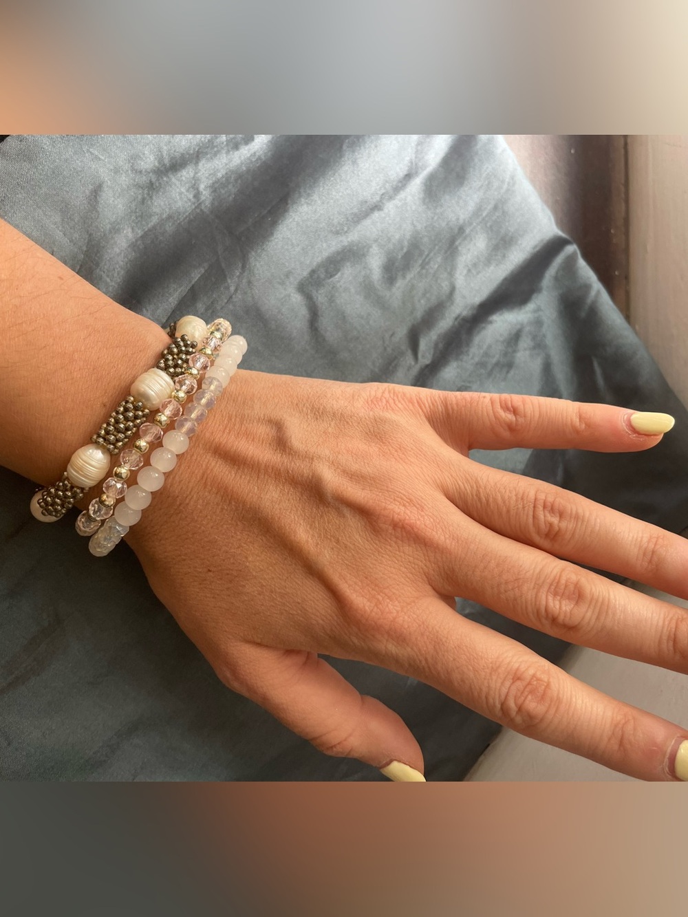 Cream & Gold Beaded Stack Bracelet Set - Picture 2 of 2